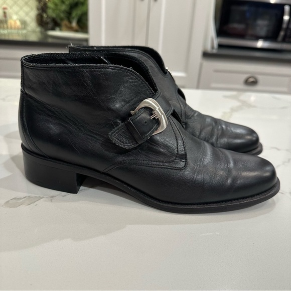Etienne Aigner Black Leather Booties Silver Buckle Brazil Career Casual Size 8 - Picture 3 of 11